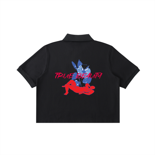 Women "True Beauty" Graphic Cropped Polo Shirt