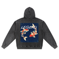 Men's "Legend Koi" Snow Wash Oversized Zip-Up Hoodie