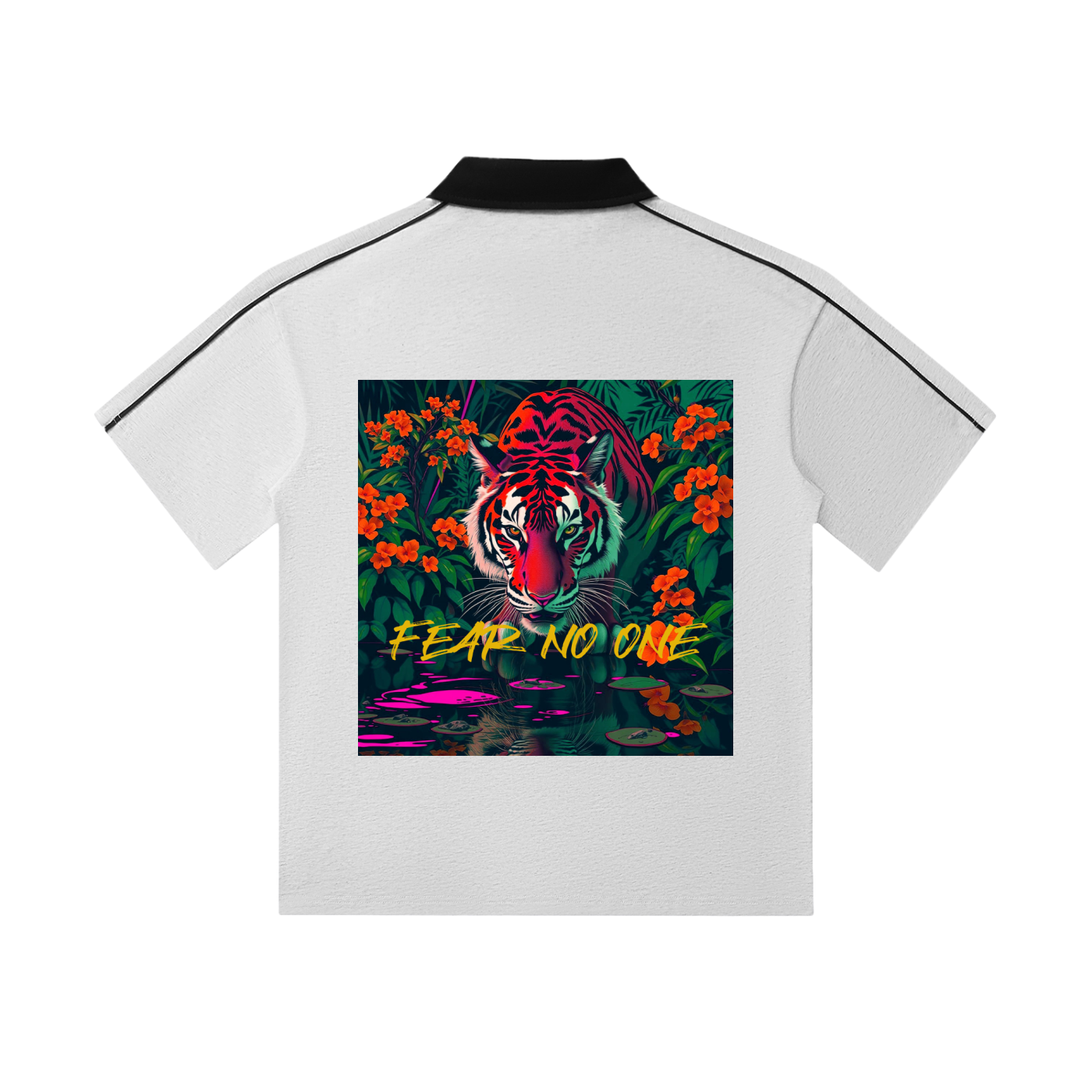 Men’s ““Fear No One” Graphic Contrast Collar Short-Sleeve Polo Shirt